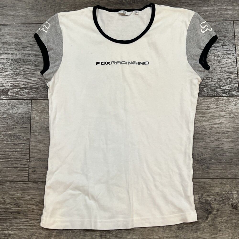 Vintage Y2K Fox Racing Co. White Black Ringer T-Shirt - Women's XL
